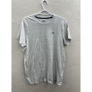 Mens Hollister Gray White Striped Short Sleeve Crew Neck Tee Shirt Size Medium